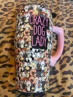 Crazy Dog Lady Pink Handle Travel Mug